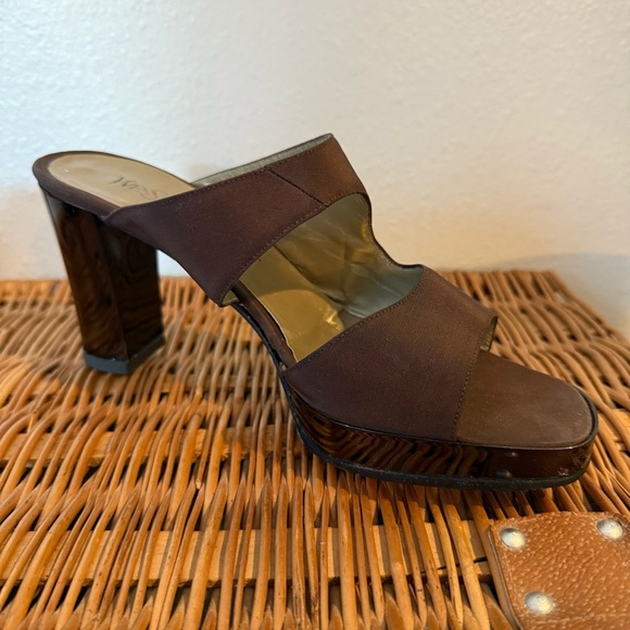 Yves Saint Laurent Heels Size 8.5 Brown Platform Slides Sandals PROJECT FLAWS - Picture 1 of 8